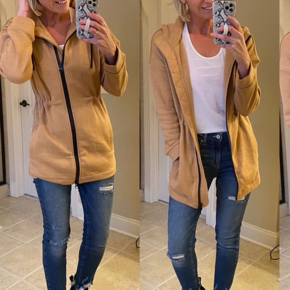 Women's Camel Hooded Sweatshirt Jacket